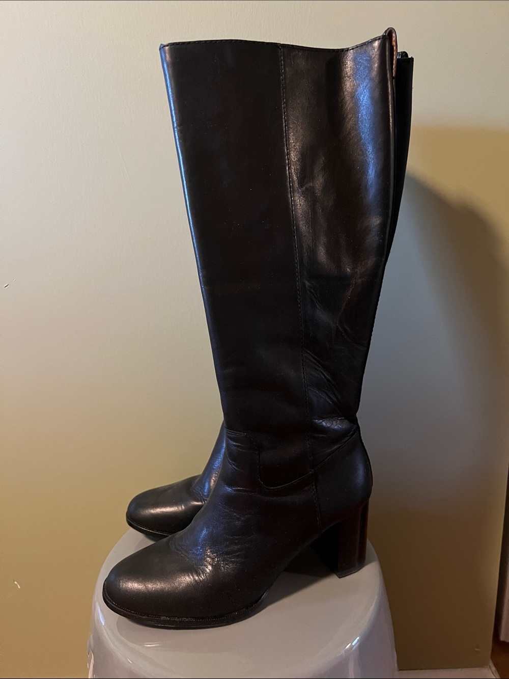 Madewell Black Leather Over-the-Knee Block Heel Boots